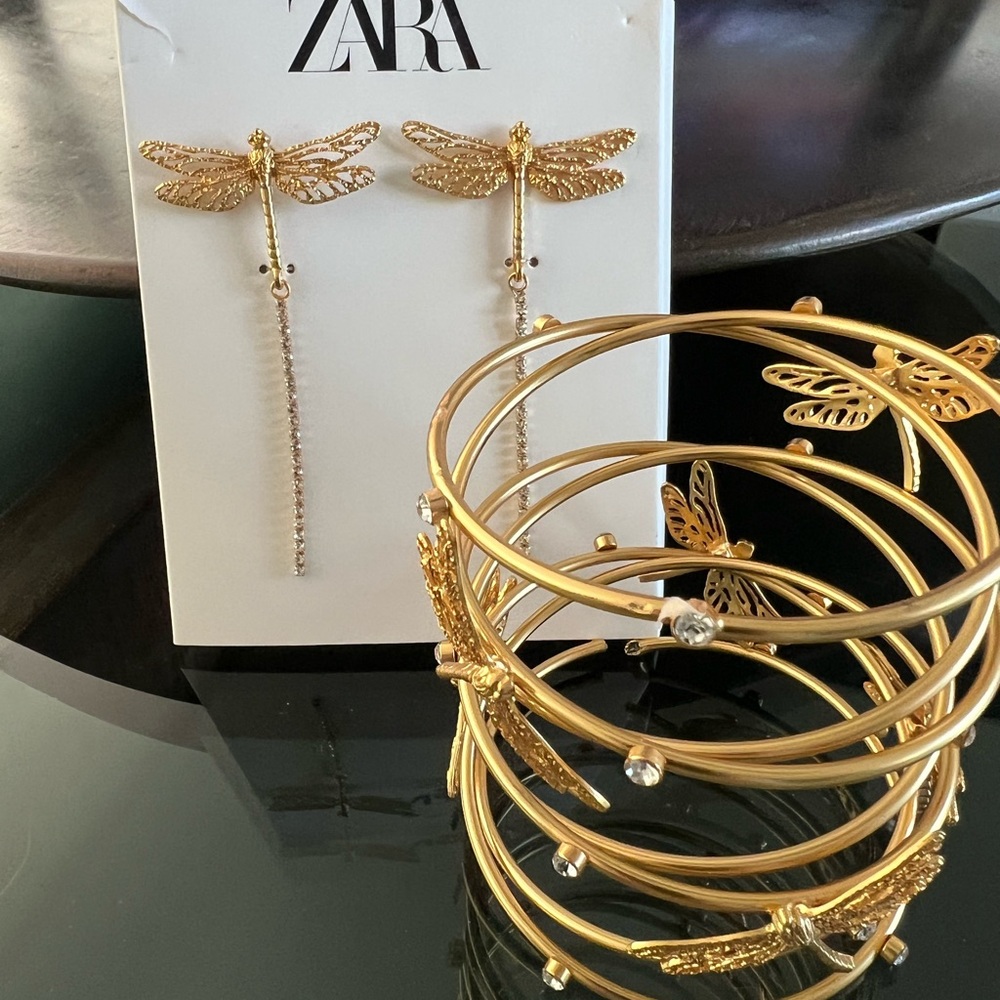 Zara Gold Dragonfly Earrings and Bangles